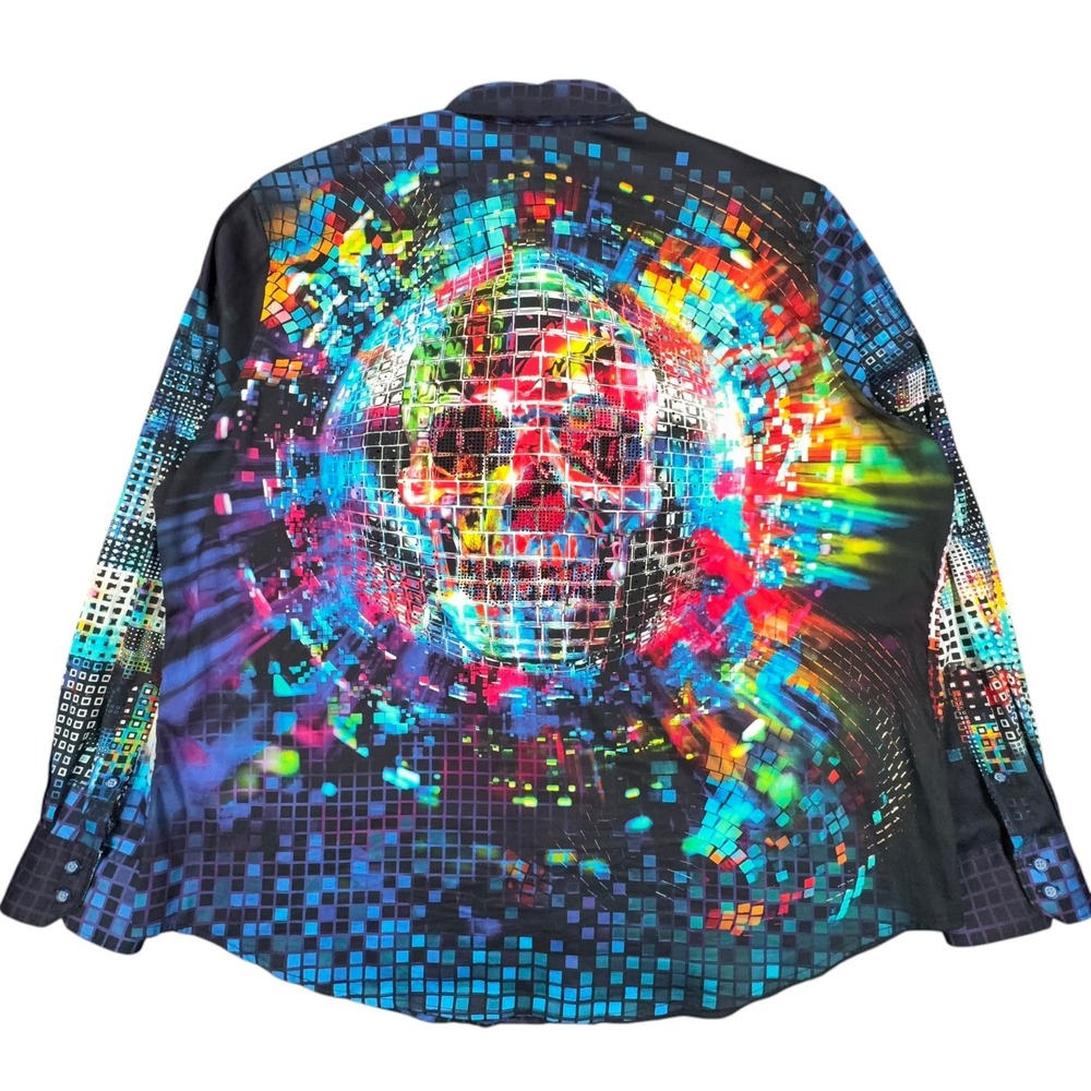 Robert Graham Disco Skull Shirt Mens 4XL Multicolor Geometric Embroidered Beaded